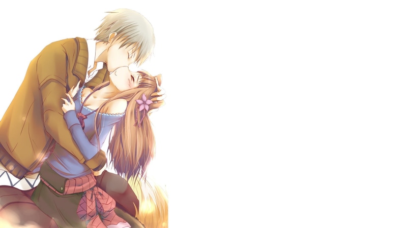 people, kissing, adult, blond hair, family, Holo, women, child, woman, casual clothing, Okamimimi, standing, illustration, copy space, Lawrence Kraft, man