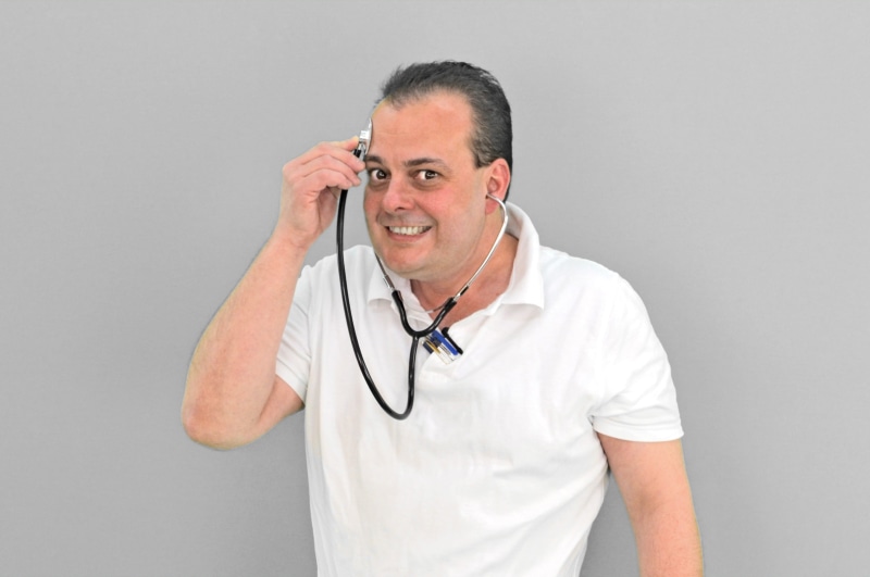 person, forehead, hospital, studio Shot, eeg, expertise, healthcare And Medicine, 2K, ill, lab Coat, human face, polo shirt, medical, humor, listen, medical instrument