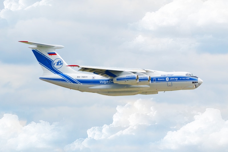 no people, travel, flying, Aviation, airliner, Ilyushin, 4K, air vehicle, nature, motion, blue, mode of transportation, The Il-76, Side view, airplane