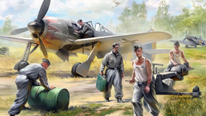 Aviation equipment, figure, 1080P, The airfield, FW-190, German aircraft, German air force ground crew