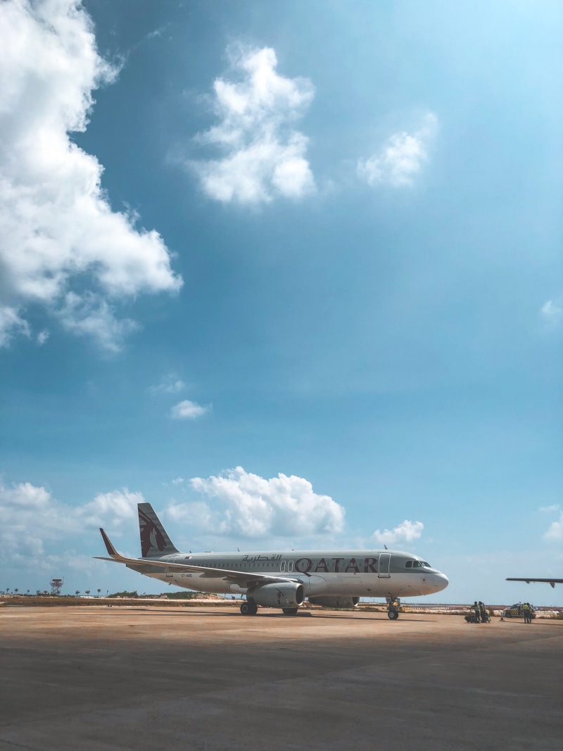 jet, sunlight, town, airfield, travel, daytime, aerospace industry, vehicle, qatar, metropolis, airplane, mode of transportation, air vehicle, land, building