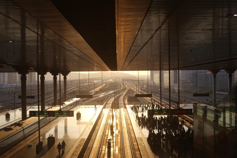 travel, track, town, 5K, china, pedestrian, airport, reflection, connection, building exterior, architecture, outdoors, public transportation, railroad track