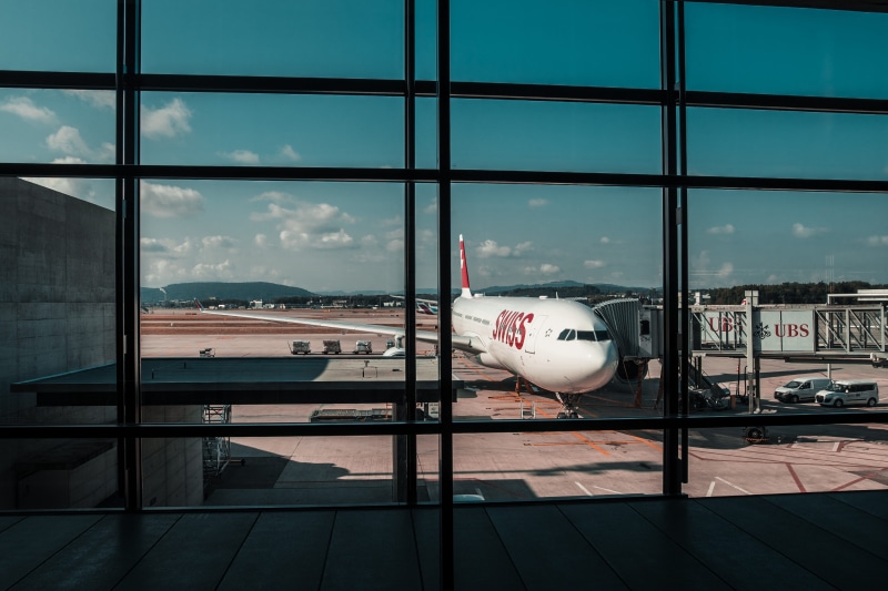 nature, aerospace industry, airport, building, office building, glass - material, 4K, cloud - sky, airport terminal, mode of transportation, switzerland