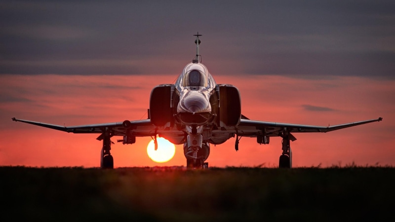 air force, f–4 phantom ii, sunset, 4K, aircraft