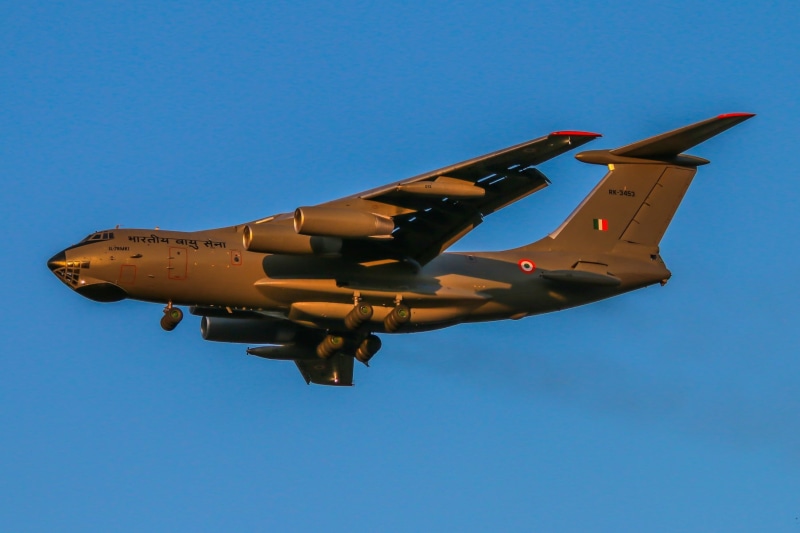 fighter plane, military, flying, copy space, Indian Air Force, army, day, air vehicle, 720P, outdoors, Il-78 MKI, on the move, clear sky, military aircraft