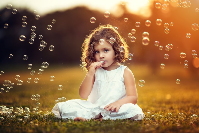 emotion, grass, smiling, hairstyle, nature, innocence, cute, girls, bubble, 1080P, sitting, plant, bubbles, happiness, child, photography, offspring, females
