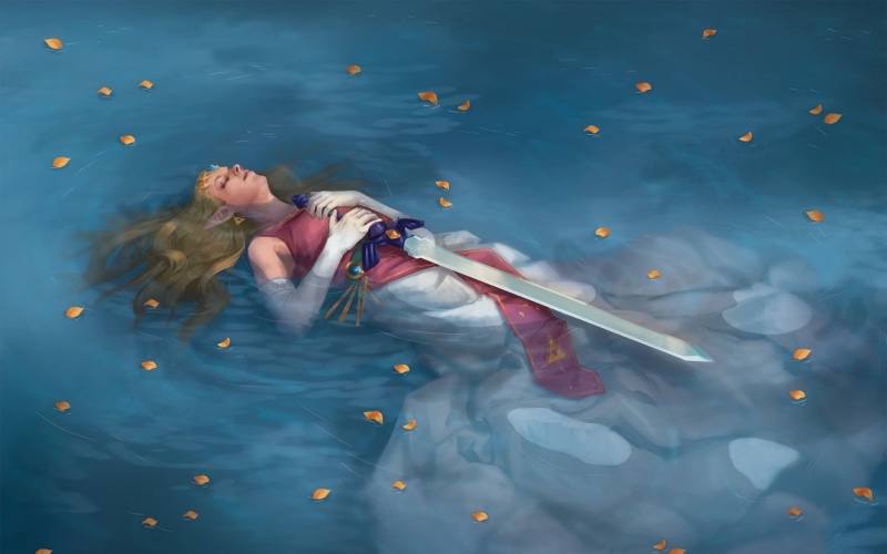 one person, fantasy girl, Master Sword, Princess Zelda, young women, 720P, water, outdoors, women, emotion, leisure activity, The Legend of Zelda, adult