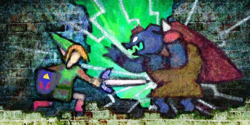 brick wall, street art, architecture, representation, mural, outdoors, human representation, built structure, Ganon, 1080P, wall - building feature, art and craft