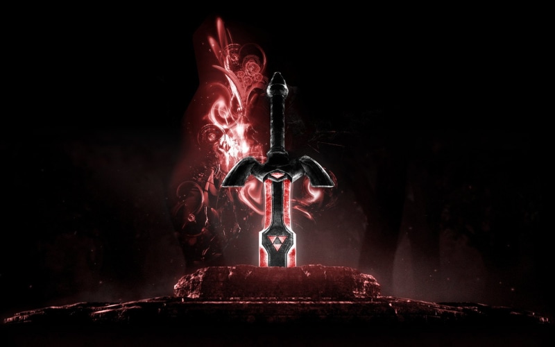 The Legend Of Zelda, 1080P, illustration, claymore, black, sword, Zelda, red