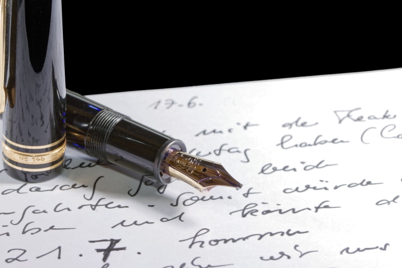 writing instrument, document, close-up, writing, fountain, handwriting, black, nib, paperwork, note pad, master piece, text, letter, paper, fountain Pen
