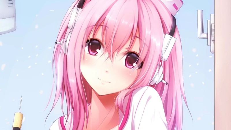 doctors, headphones, pink eyes, bangs, Nitroplus, short hair, nurse outfit, Super Sonico, pink hair, syringe, 1080P, blushing, anime girls, nurses, looking