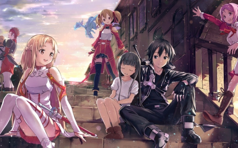 Sword Art Online, Yuuki Asuna, Ayano Keiko, anime, brunette, black hair, video games, anime girls, anime boys, pink hair, Kirigaya Kazuto, short hair, 720P