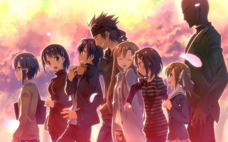 orange eyes, Asada Shino, togetherness, Sword Art Online, people, characters, dancing, event, enjoyment, arts culture and entertainment, emotion, happiness