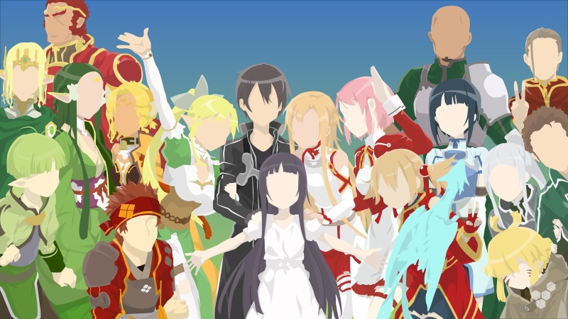 minimalism, 2K, Tsuboi Ryoutarou, Kirigaya Suguha, Yui-MHCP001, Ayano Keiko, Shinozaki Rika, Sword Art Online, Yuuki Asuna, Kirigaya Kazuto