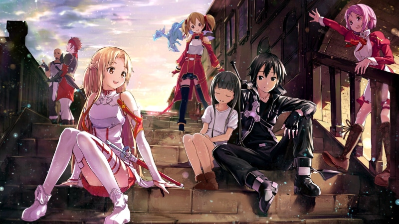 females, creativity, 1080P, Anime, clothing, group of people, sword art online, women, adult, lifestyles, yuuki asuna, ayano keiko, child, girls, architecture
