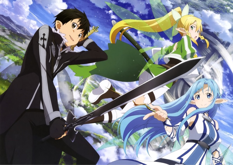Asuna Yuuki, sword, Leafa (Sword Art Online), online, Sword Art Online II, Sword Art Online, art, 1080P, Kirito (Sword Art Online)