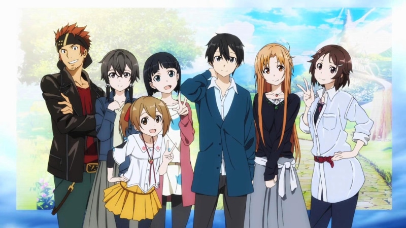 indoors, Sword Art Online, Suguha Kirigaya, people, men, Silica (Sword Art Online), costume, 1080P, Klein (Sword Art Online), women, Sinon (Sword Art Online)