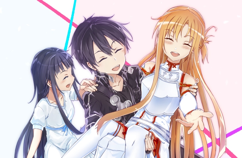 Sword Art Online, Kirigaya Kazuto, Yuuki Asuna, anime, 2K, Kirito (Sword Art Online), Yui(Sword Art Online)
