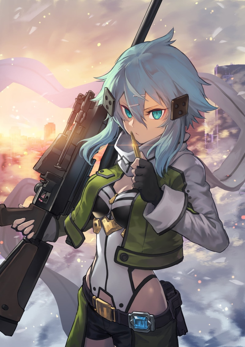 Shinon(Sword Art Online), 1080P, sniper rifle, Girl With Weapon, blue hair