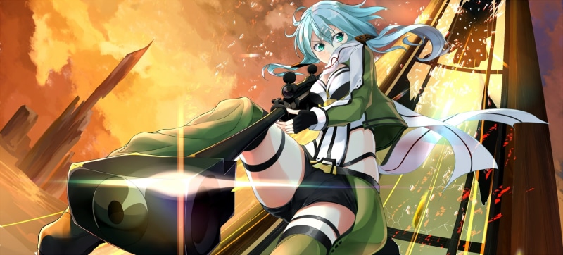 gun, Anime, gun gale online, night, low angle view, creativity, art and craft, representation, cyborg, illuminated, digital composite, burning, worm view