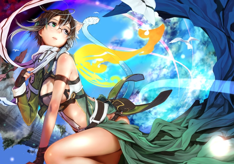 creativity, real people, day, people, women, sword art online, low angle view, young women, nature, adult, representation, shinon, Anime, scarf, arts culture and entertainment