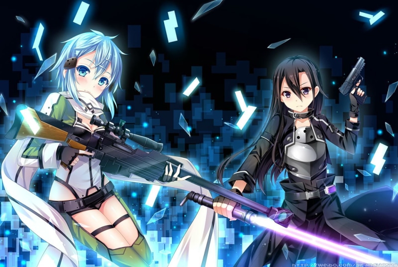 online, artist, gun, sao, shinon, kazuto, kirigaya, art, weapon, sword, gale, grandia, 720P