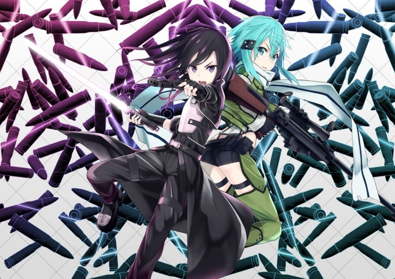 blue, gun, shinon, hair, sao, scarf, kirigaya, buts, art, black, 720P, sword, online, weapon, gale, gloves, kazuto