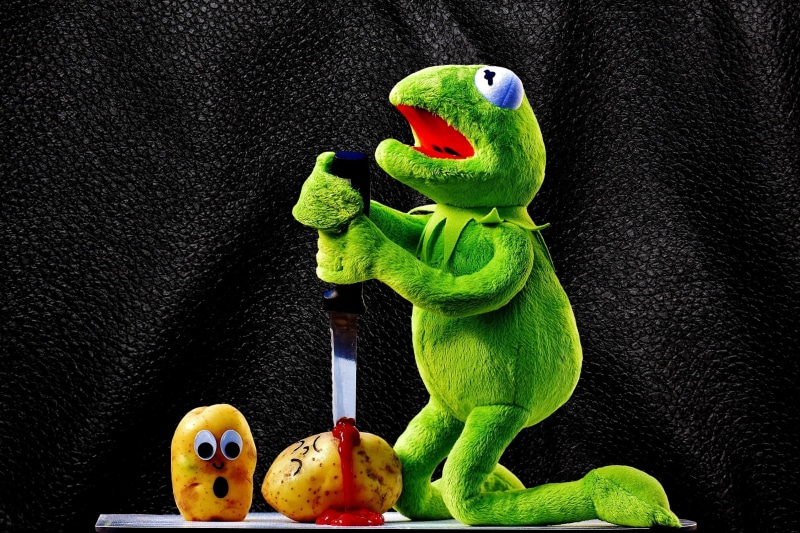 cut out, frogs, green color, ketchup, sit, stuffed toy, human representation, plush, frog, kermit, no people, creativity, potato murder, fun, food and drink