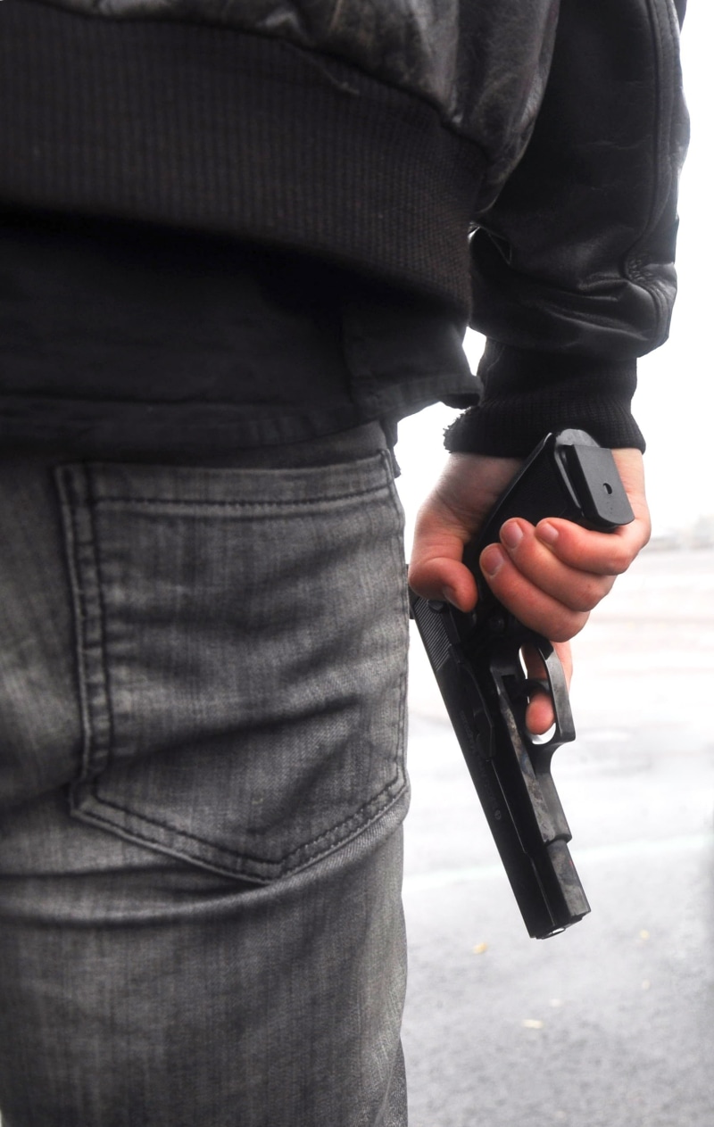 hand, gangster, clothing, spy, male, wearing, standing, leather, danger, killer, handgun, semi-Automatic Pistol, warm clothing, black, one person, gun