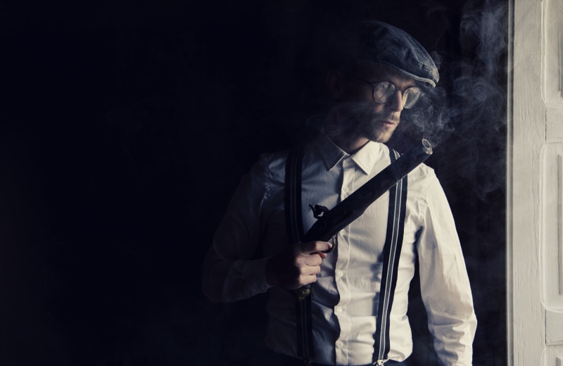 communication, criminal, killer, old, one person, classic, gunsmoke, fashioned, aggression, vintage, handgun, dark, sicilian, men, sign, indoors, hat, waist up
