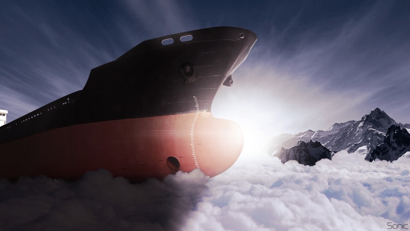 cold temperature, winter, snow, mode of transportation, outdoors, mountain, scenics - nature, nature, airship, mountain peak, sunlight, ice breaker, 1080P
