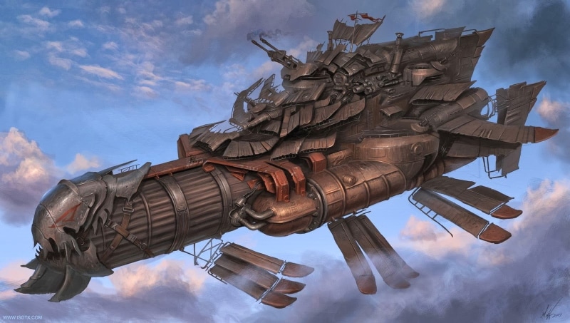 light marauder airship, Marauders Airship, MichalKus, vehicle, airships, ISOTX, steampunk airship, steampunk, fantasy art, 720P