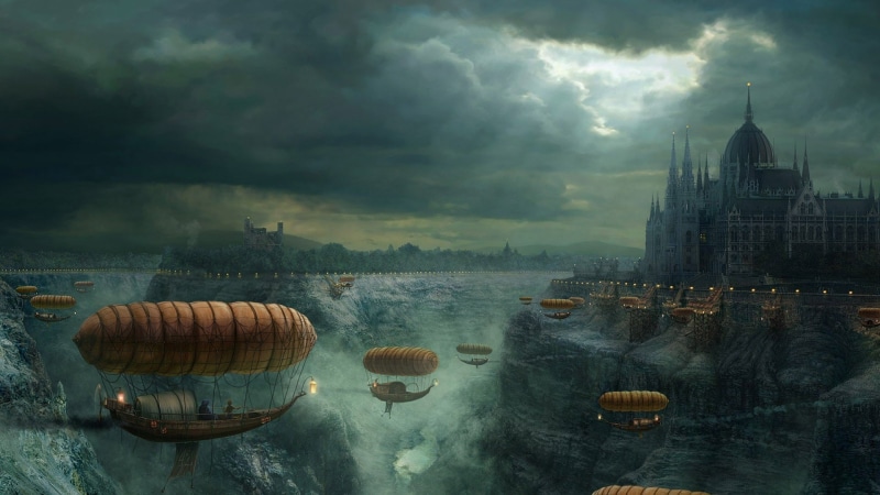 airship, steampunk, art, castles, 1080P, vehicles, abstract, fantasy, hd