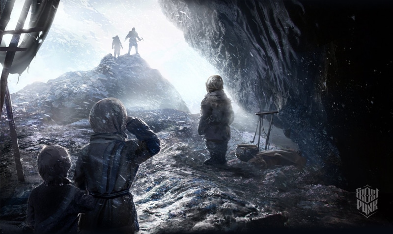 human representation, artwork, men, snow, Video Game Art, Frostpunk, real people, 1080P, religion, women, two people, day, nature, video games, water
