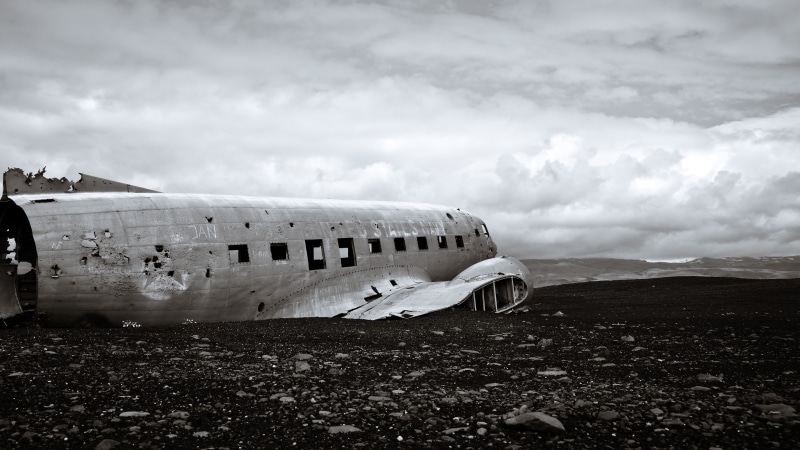 accidents and disasters, sky, photography, cloud - sky, plane, airplane, damaged, Iceland, deterioration, wreck, run-down, weathered, no people, history