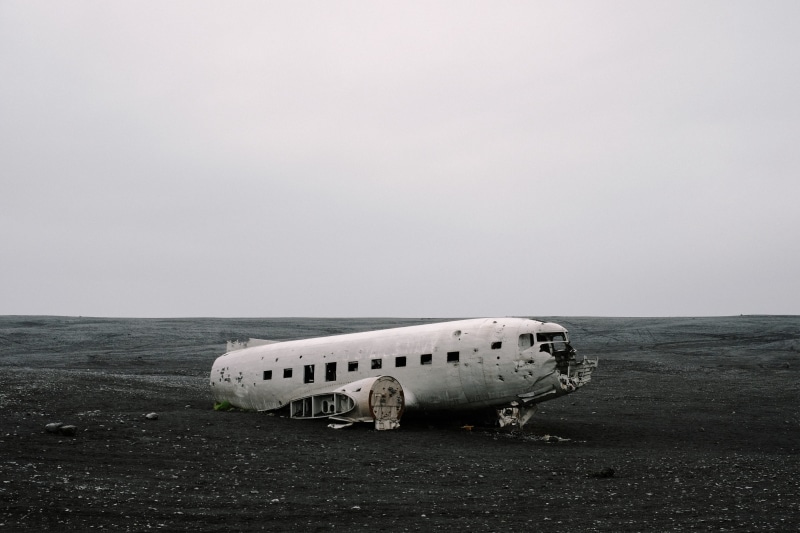 no people, travel, wreck, iceland, ruined, crash, beach, mode of transportation, abandoned, transportation, nature, plane, air, day, accidents and disasters