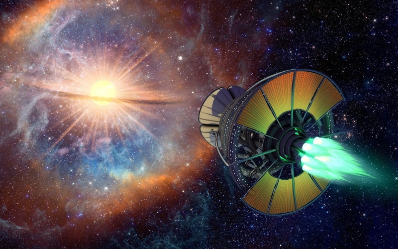 ship, space, 1080P, lens flare, multi colored, sky, underwater, sunlight, artwork, sunbeam, galaxy, outdoors, nature, science fiction, sun