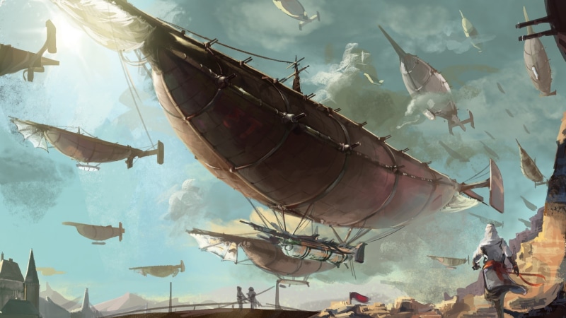 fantasy art, airships, digital art, 1080P