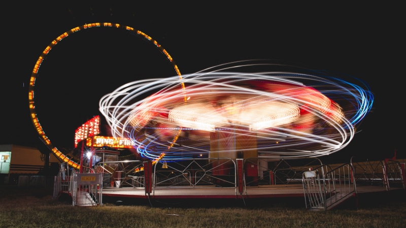 glowing, park, sky, lapse, photography, ferris wheel, red, nature, wheel, outdoors, white, time, motion, night, wire wool, no people, arts culture and entertainment