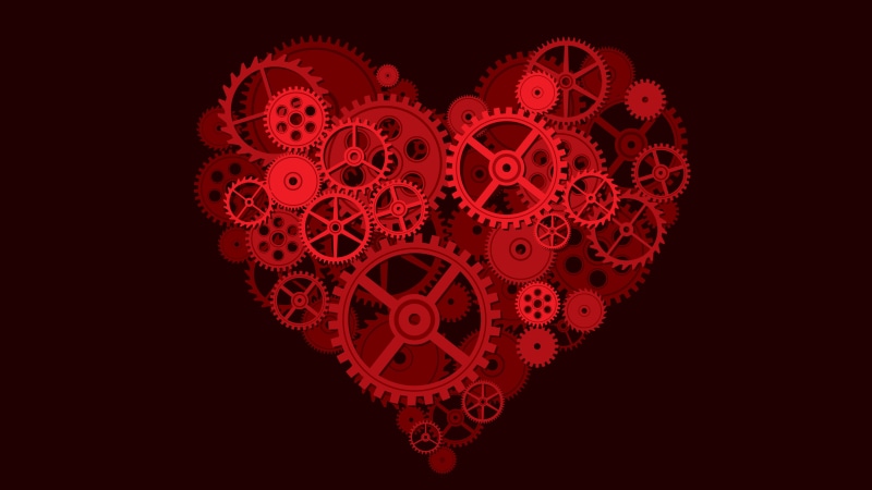 gears, positive emotion, colored background, studio shot, emotion, art and craft, 4K, heart shape, love, valentines day - holiday, luxury, indoors, shiny