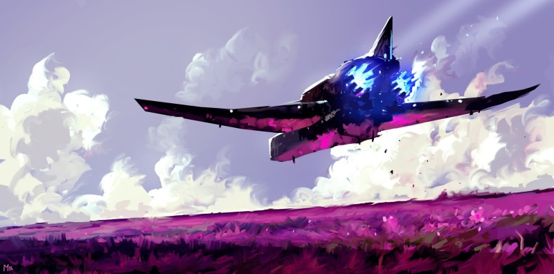 airplane, digital art, mode of transportation, plane, nature, field, no people, environment, colorful, 1080P, transportation, Dominik Mayer, clouds, vehicle