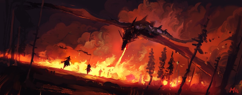 2K, dragon, digital art, Dominik Mayer, fire