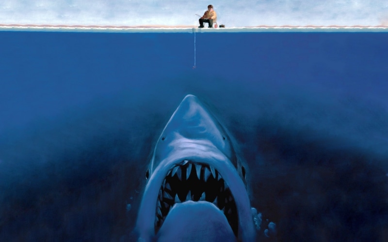 warning sign, leisure activity, nature, unrecognizable person, humor, human foot, one person, human leg, human limb, Great White Shark, water, digital art