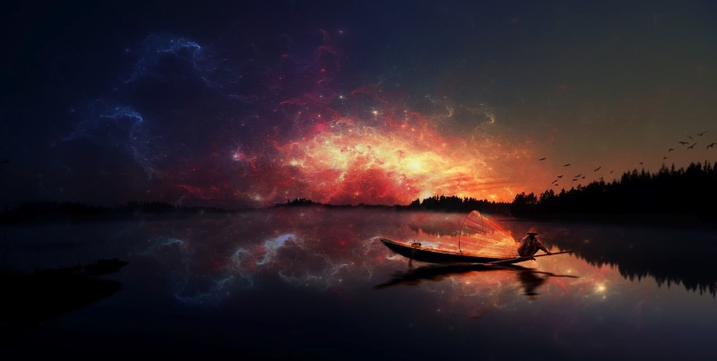 beauty in nature, reflection, transportation, nature, silhouette, water, mode of transportation, sky, nautical vessel, boat, tranquility, tranquil scene