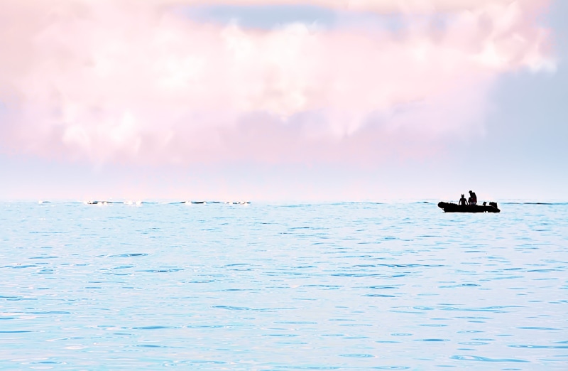 horizon over water, beauty in nature, 2K, fisherman, outdoors, atmospheric, silhouette, horizon, transportation, water, ship, tranquil scene, sea, color