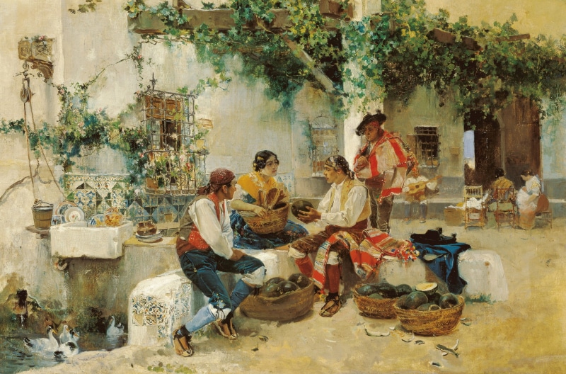 people, picture, Selling Melons, house, 1080P, the city, Joaquin Sorolla, trade, genre