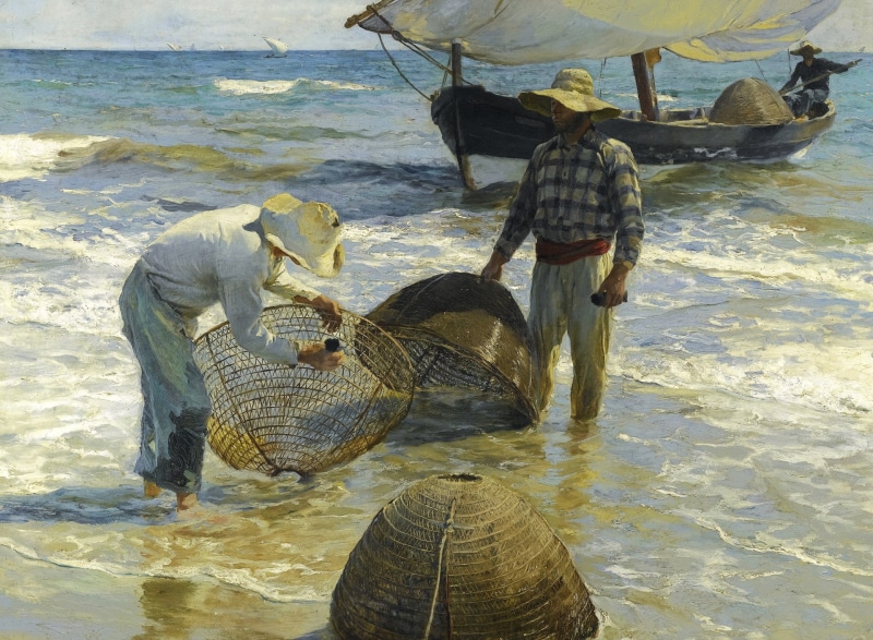 sea, trap, boat, seascape, Joaquin Sorolla, Fishermen from Valencia, picture, sail, 1080P