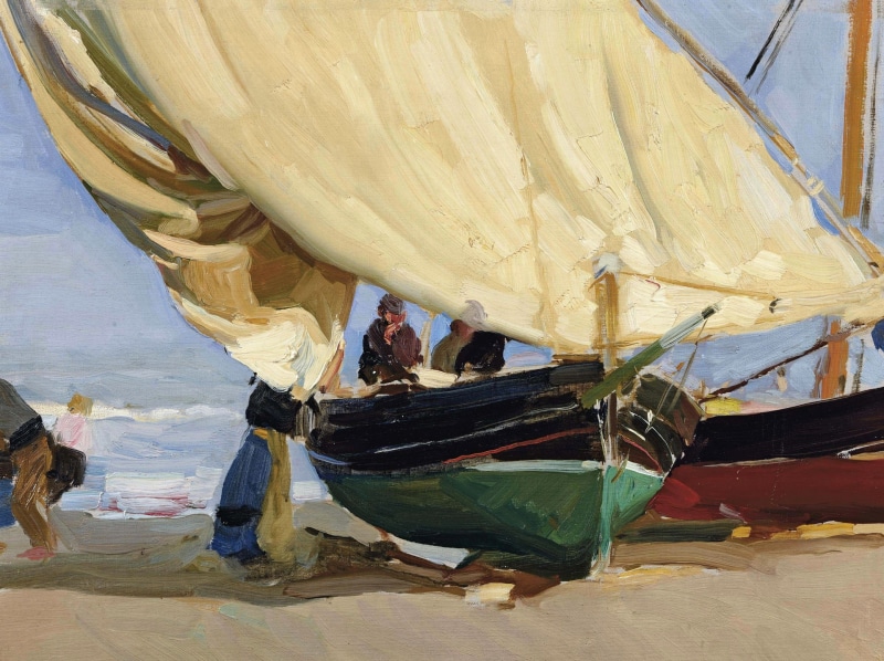picture, Fishing Boat in the Shallows, 1080P, sail, Joaquin Sorolla
