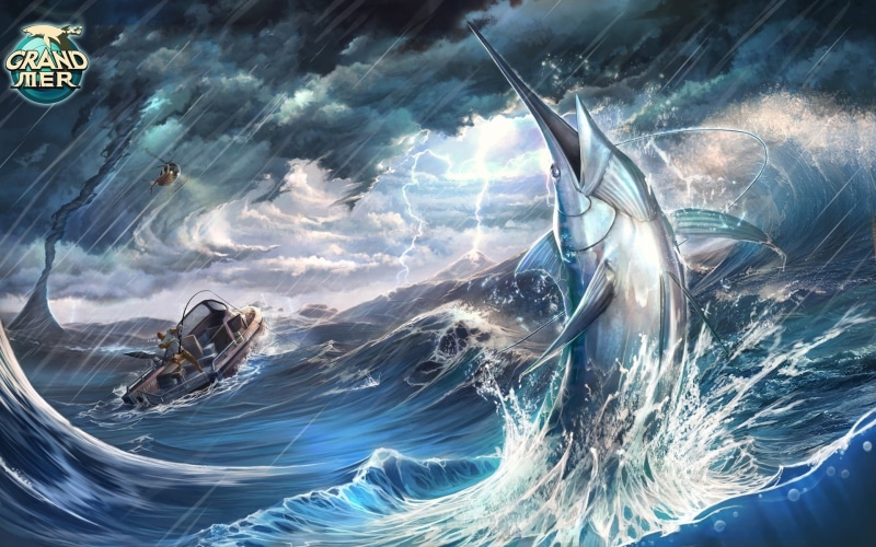 fishing, marlin, sea, animals, ocean, storm, 1080P, rain, fish