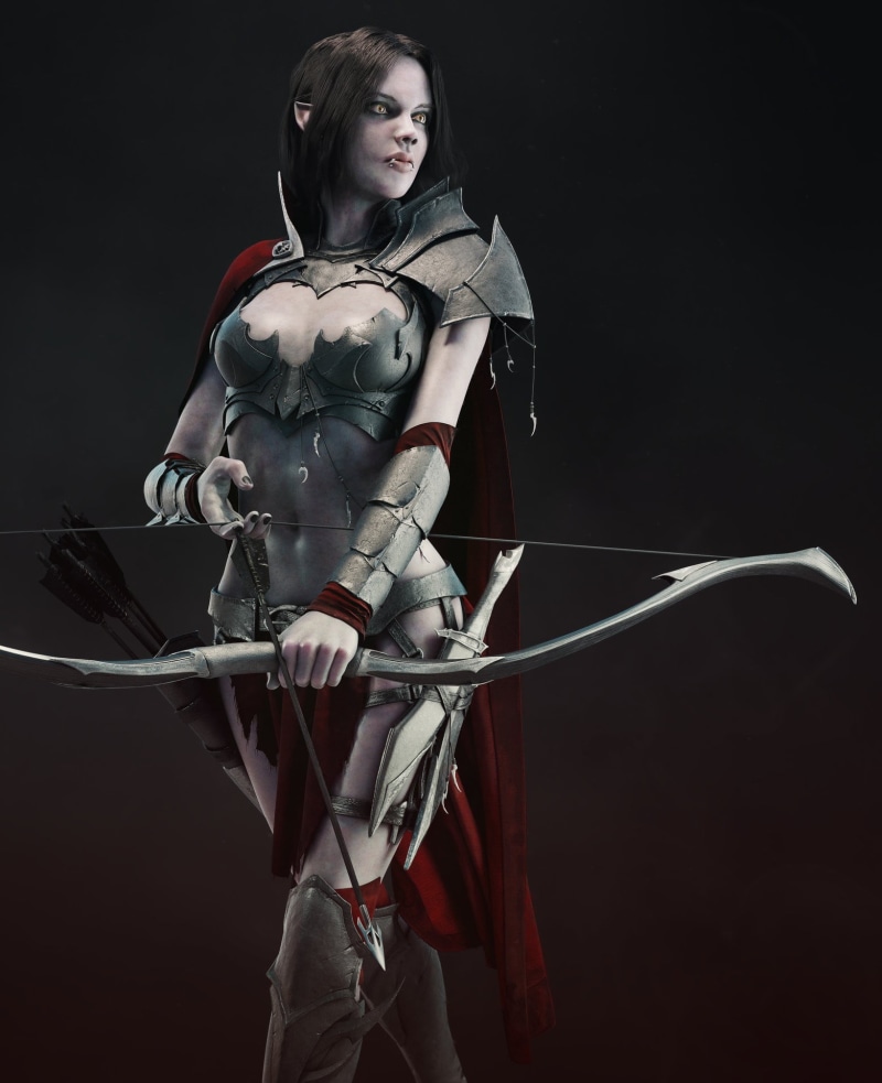 spooky, katana, fashion, people, female, knight - Person, studio Shot, heroes, black background, bow, black Color, young adult, hairstyle, elves, three quarter length